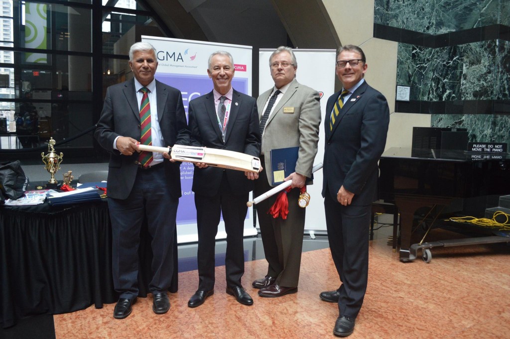 2016 Mayor's Girls High School Champions Father Michael Goetz with Mayor Bonnie Crombie (left of picture) Far left is Ranil Mendis (CIMA Canada)