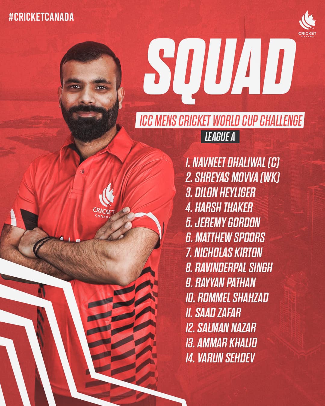 Canada Confirms Squad of 14 for World Challenge A Tourney Canada Cricket